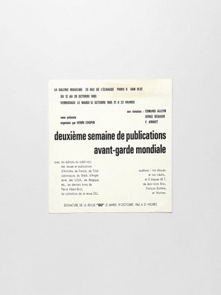 deuxi&egrave;me semaine de publications avant-garde mondiale [exhibition announcement card